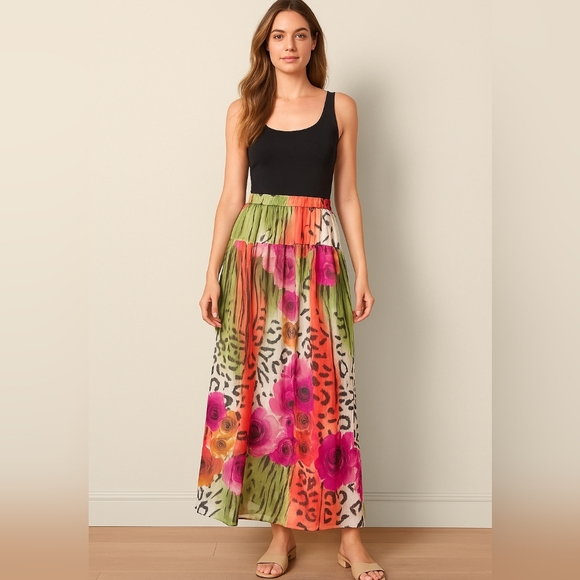 New Boston Proper Floral Animal Affair Leopard Maxi Skirt...